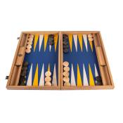 Manopoulos, Royal Blue ingelegd Eco-leder Backgammon met gele en ivoren punten