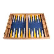 Manopoulos, Royal Blue ingelegd Eco-leder Backgammon met gele en ivoren punten
