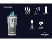Colibri aansteker - Monaco Triple Jet Carbon - Zwart met chroom